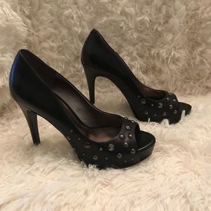 Black Studded Mark Fisher Leather Platform Heels